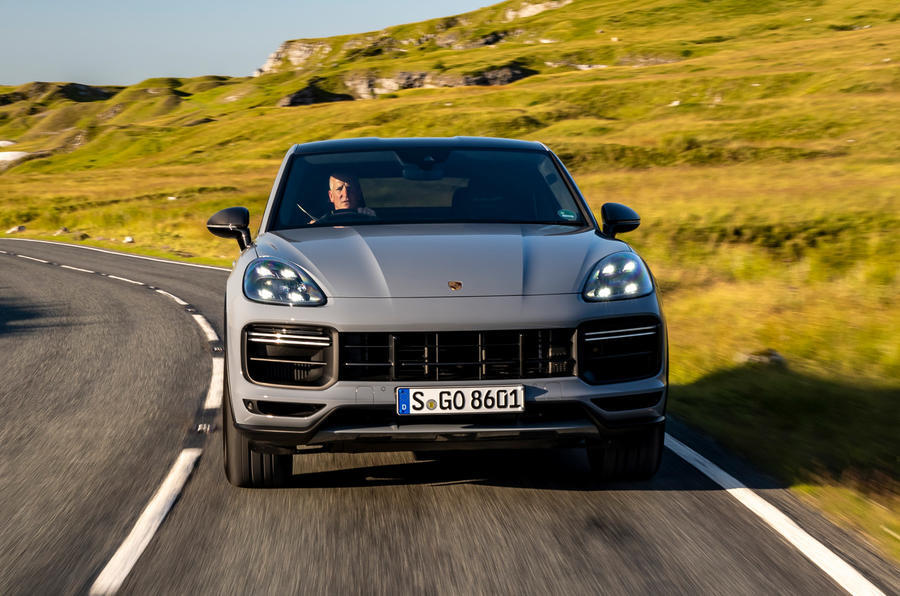 23 Porsche cayenne turbo gt 2021 uk fd on road nose 0