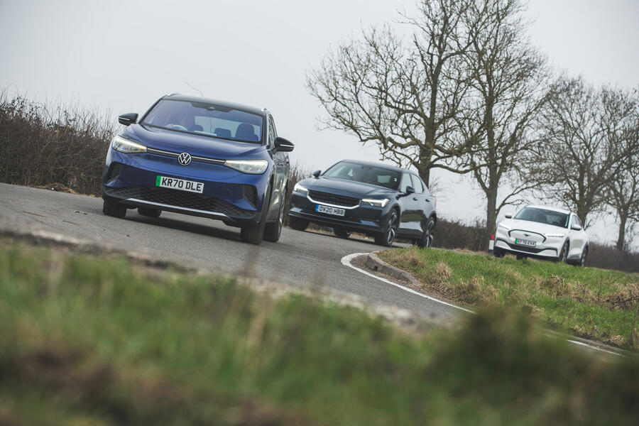 74 Mustang mach e id 4 polestar 2 triple test 2021 triple corner