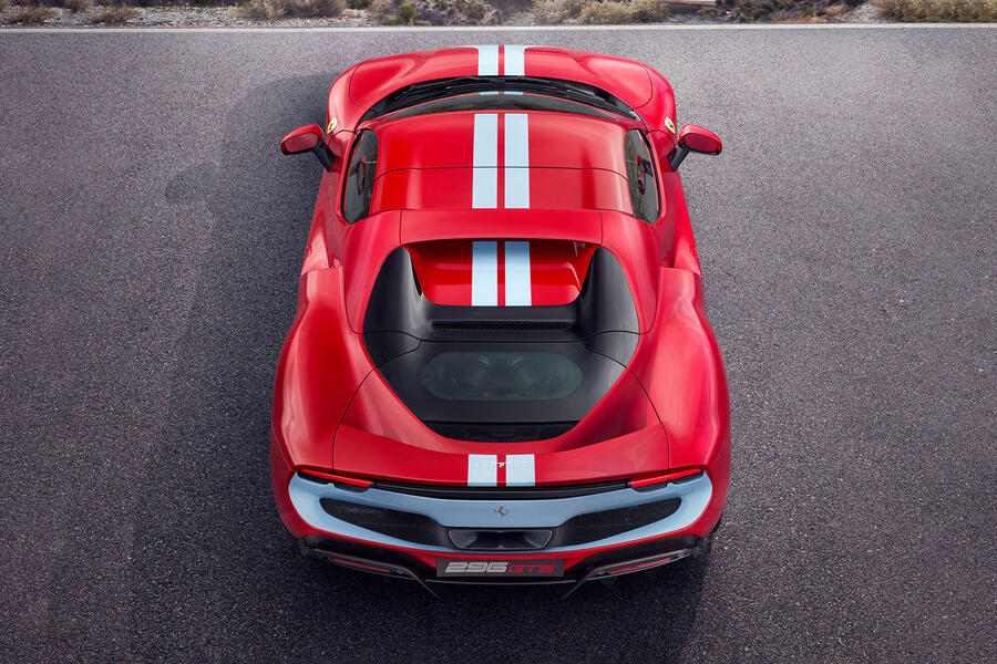 97 Ferrari 296 gts 2022 official images red aerial