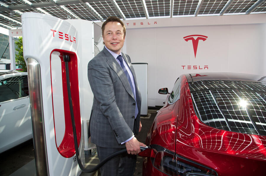 Ceo elon musk at first uk supercharger
