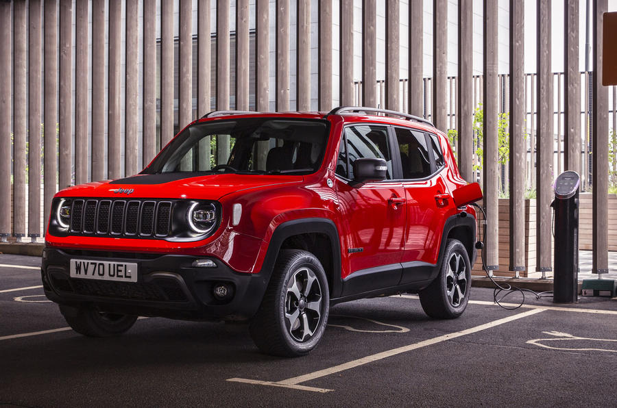 Jeep Renegade 4xe charging in a car park