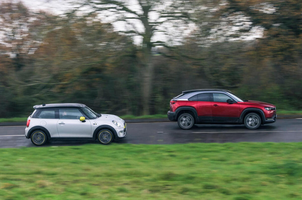 Mini Electric vs Mazda MX 30 side profiles